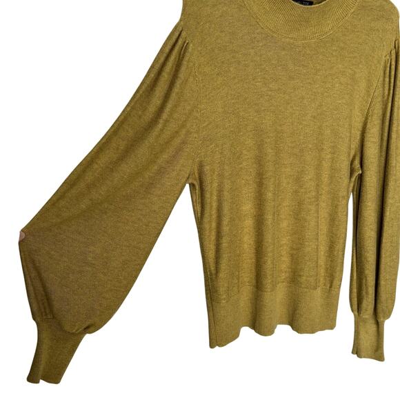 Rachel Zoe | Mustard Yellow Cashmere Blend Mock neck Sweater Ballon Sleeve XL - Picture 3 of 6